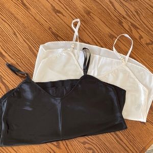 Set of 2 ivory/black Vanity Fair silky camisoles